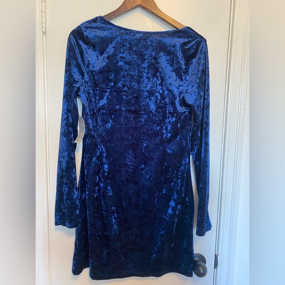 Royal Blue Crushed Velvet Mini Dress - Picture 3 of 3